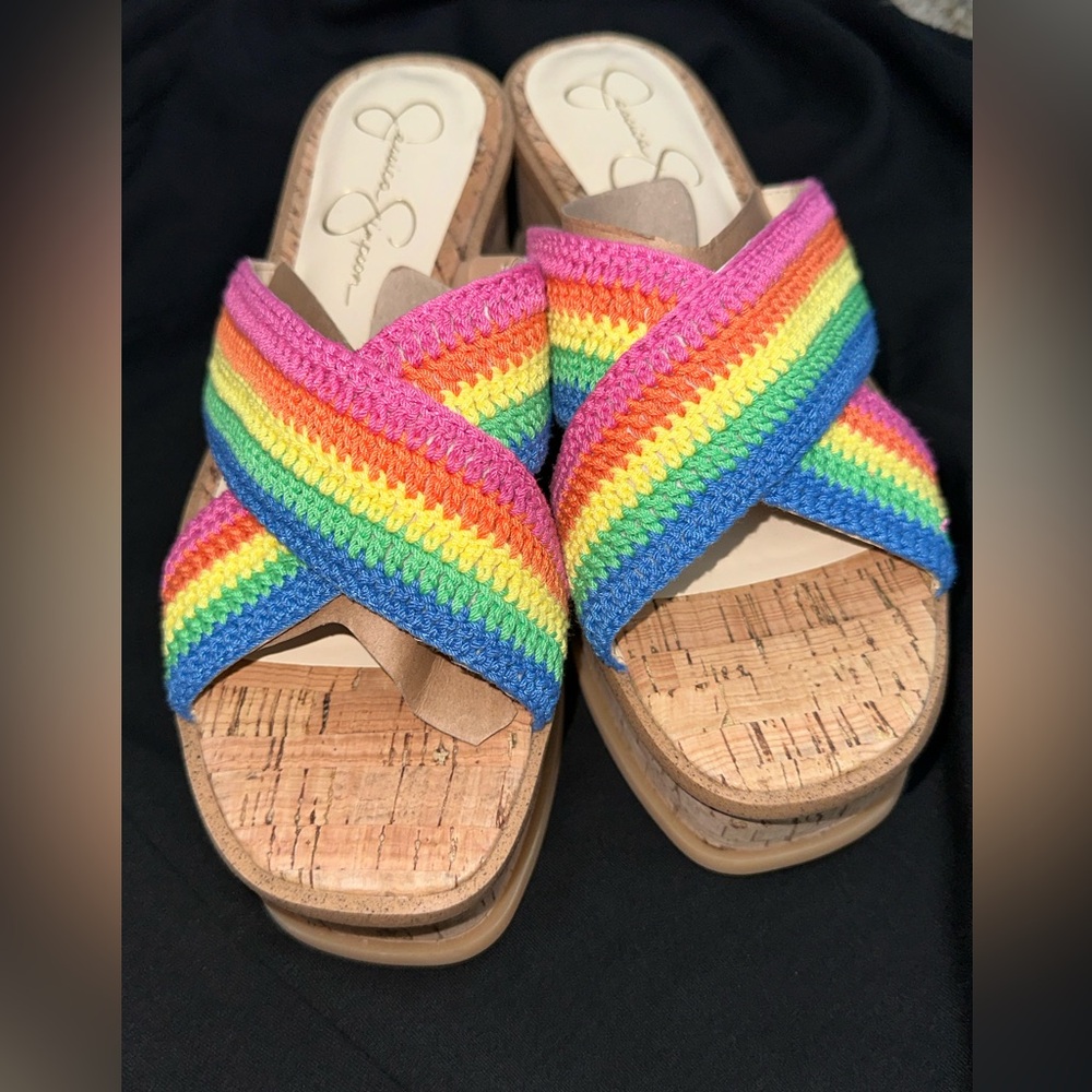 Jessica Simpson Ediza Crochet Platform Sandal - Rainbow Size 7 1/2